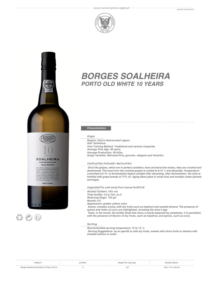 Borges Soalheira Porto Old White 10 Years - 750ml