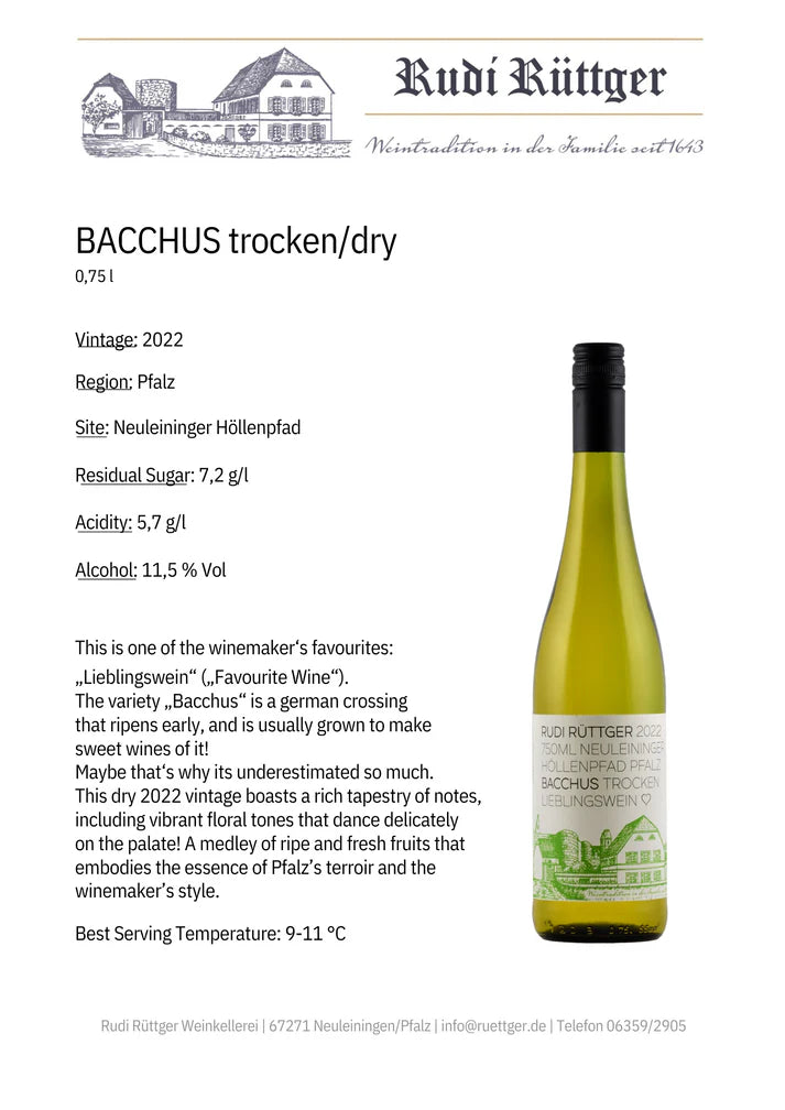 Rudi Rüttger Neuleininger Höllenpfad Bacchus trocken Pfalz 2022 - 750ml