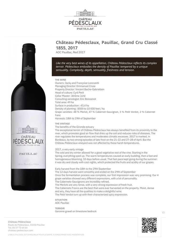 Chateau Pedesclaux Paulliac 5. Cru Classe 2017 OWC - 750ml