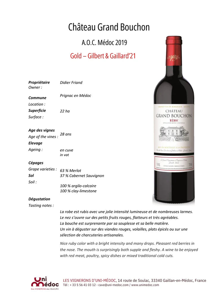Chateau Grand Bouchon AOC Medoc 2019 - 750ml