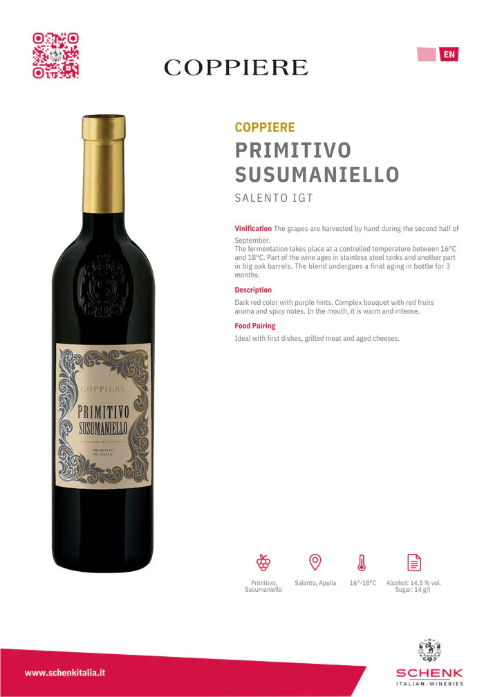Coppiere Primitivo/Susumaniello Salento IGT 2023 - 750ml