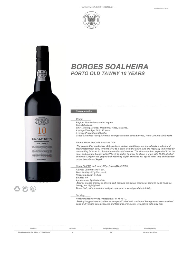 Borges Soalheira Porto Old Tawny 10 Years - 750ml